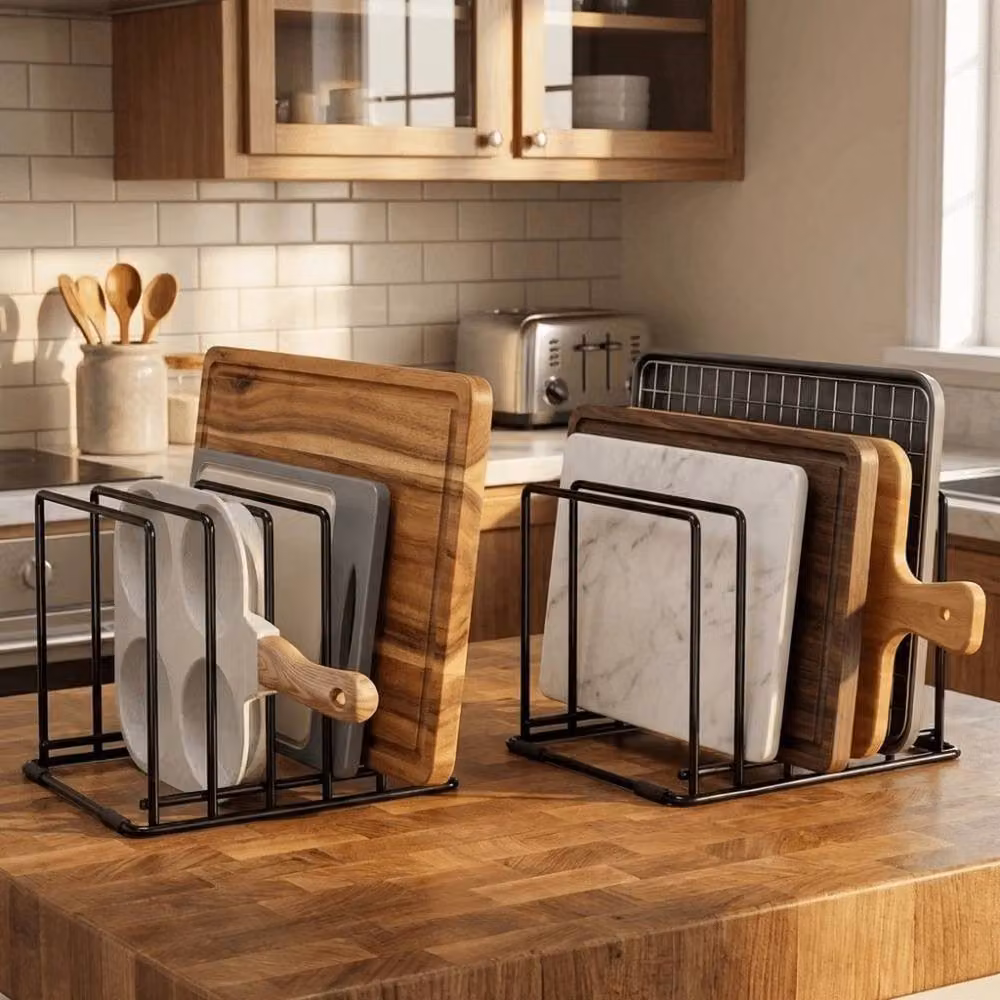 KORVIXA Black Metal Space Saving Pan Storage Rack – 4