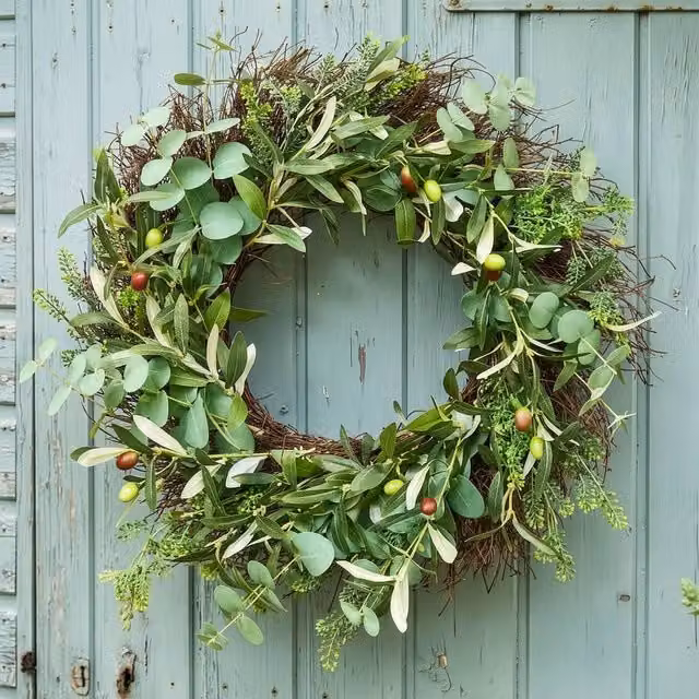 Dibor Traditional Green Summer and Spring Floral Door Wreath, Diameter: 60 cm – 1