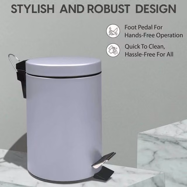 EONLION Grey 3 Litre Stainless Steel Pedal Bin with Removable Inner Bucket – 1