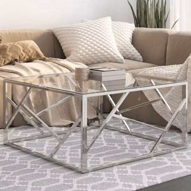Berkfield Home Modern Silver Stainless Steel and Tempered Glass Coffee Table