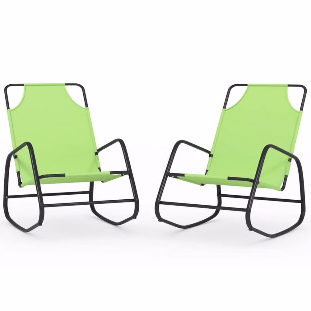 Berkfield Home Set of 2 Green Steel and Textilene Rocking Sun Loungers – 2