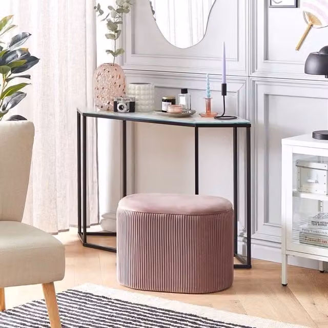 Wyld and Coco Pink Velvet Storage Pouffe – 1