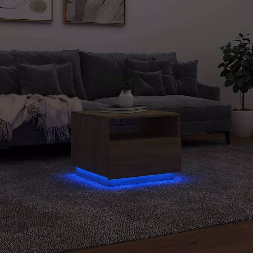 Berkfield Home Modern Coffee Table with LED Lights in Sonoma Oak Brown, W/D/H: 50 x 49 x 40 cm – 2
