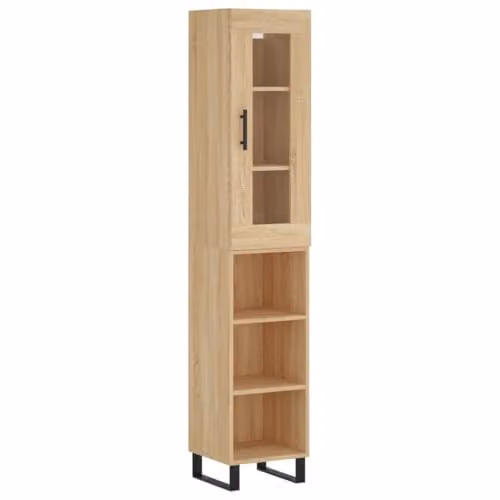 vidaXL Highboard in Brown Sonoma Oak with Glass Doors and Internal Shelves, W/D/H: 34.5 x 34.0 x 180.0 cm – 1