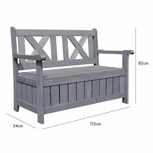 AIRWAVE Darcy Outdoor Storage Bench 110L, Weather Resistant Treated Fir Wood Garden Storage Box in Brown or Grey – 2