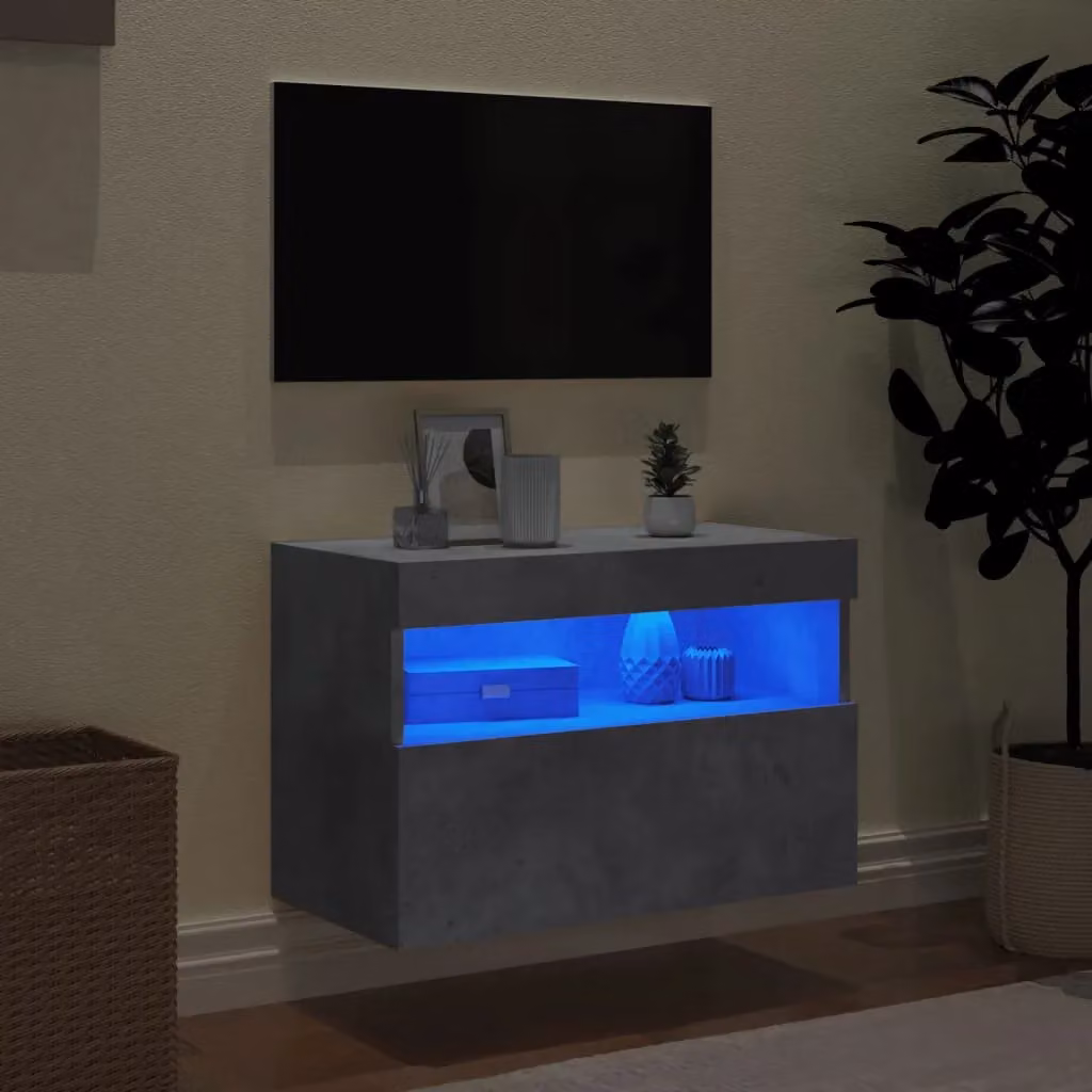 Berkfield Home Modern Wall Mounted TV Cabinet with Integrated LED Lights in Matt Concrete Grey, W: 60 cm, D: 40 cm, H: 40 cm – 2