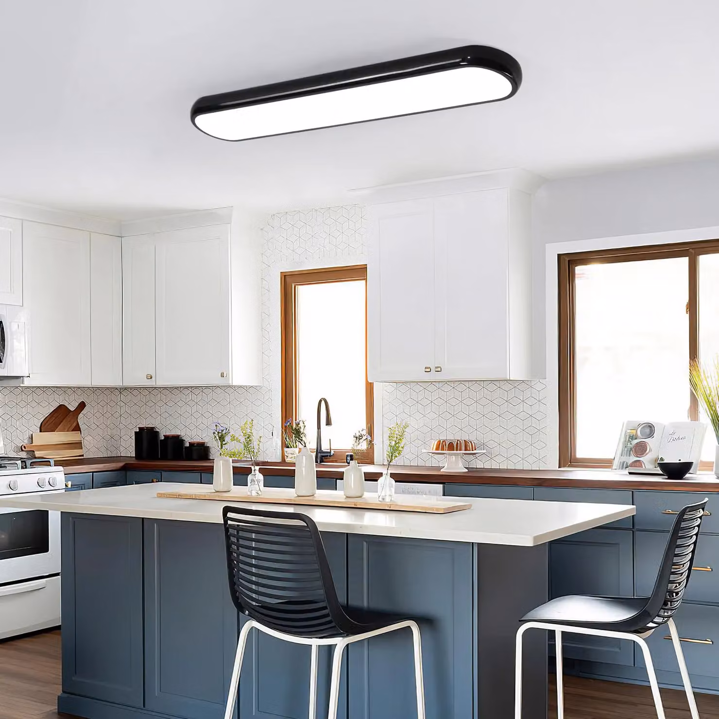 Garwarm Dimmable LED Semi Flush Mount Ceiling Light with Remote Control in Black – 9