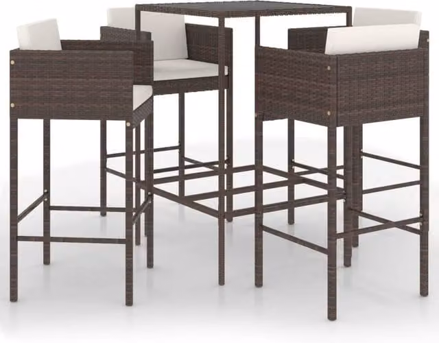 Berkfield Home 5 Piece Brown Poly Rattan Garden Bar Set with Cushions – 1