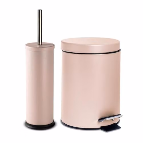 Harbour Housewares 3L Pink Stainless Steel Pedal Bin and Toilet Brush Set – 1