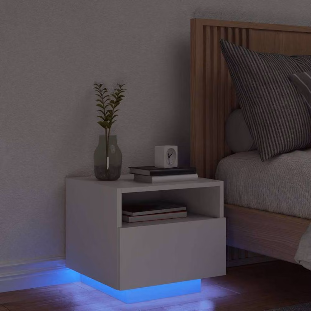 Berkfield Home Decorative Bedside Cabinet with Integrated LED Lights, White, W: 39 cm, D: 39 cm, H: 37 cm – 2