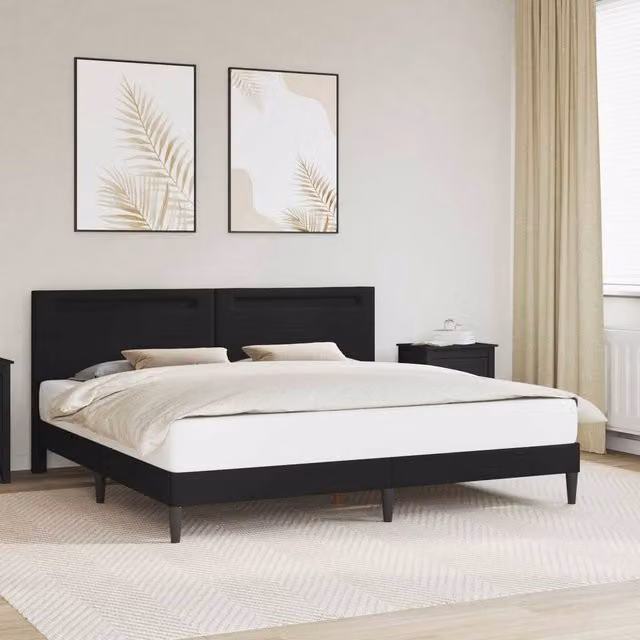 Berkfield Home Upholstered Faux Leather Bed Frame in Black with LED Strip Lights and USB Charging Port, W/D/H: 180 x 200 cm