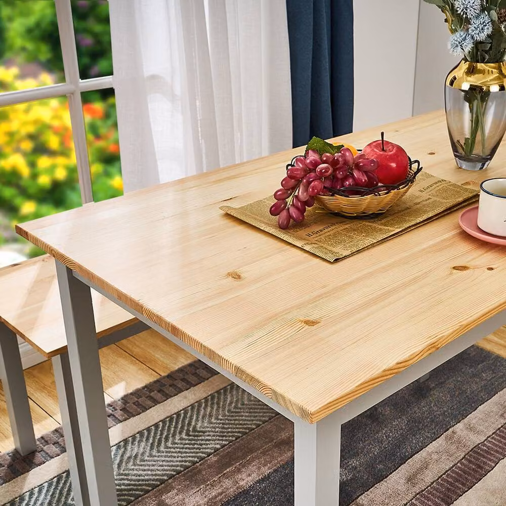 Kelvenix Modern Rectangular Solid Wood Dining Table with Bench and Chairs Set in Grey – 2