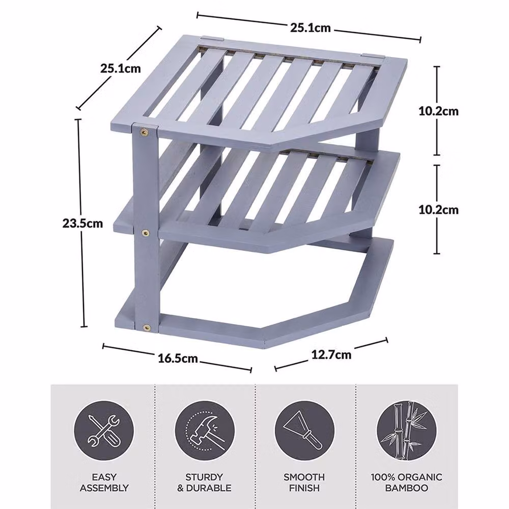 FORGEVIO Grey 3 Tier Bamboo Corner Kitchen Plate Rack – 2