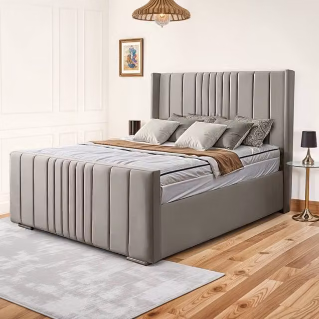 Fimous Balmoral Wingback Ottoman Gas Lift Upholstered Bed with 48 inch Headboard in Light Grey, Size: Single (90 x 190 cm)
