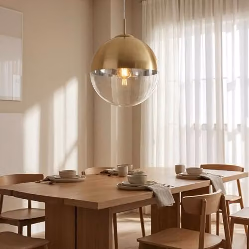 Globo Lighting Modern Sphere Glass Pendant Lamp in Gold and Transparent, H 120 cm x W 33 cm x D 33 cm – 4