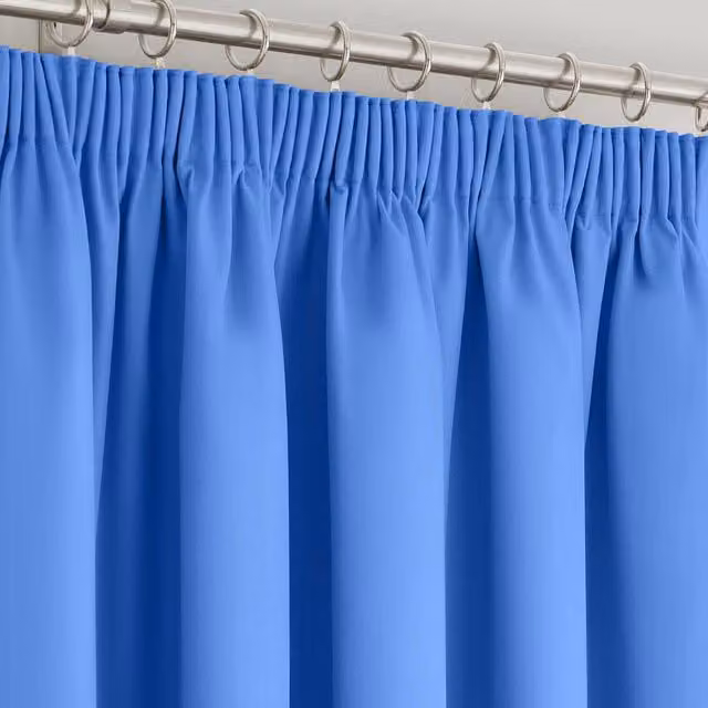 Velosso Manhattan Blue Pencil Pleat Blackout Thermal Insulating Curtains, Width: 165 cm, Drop: 220 cm
