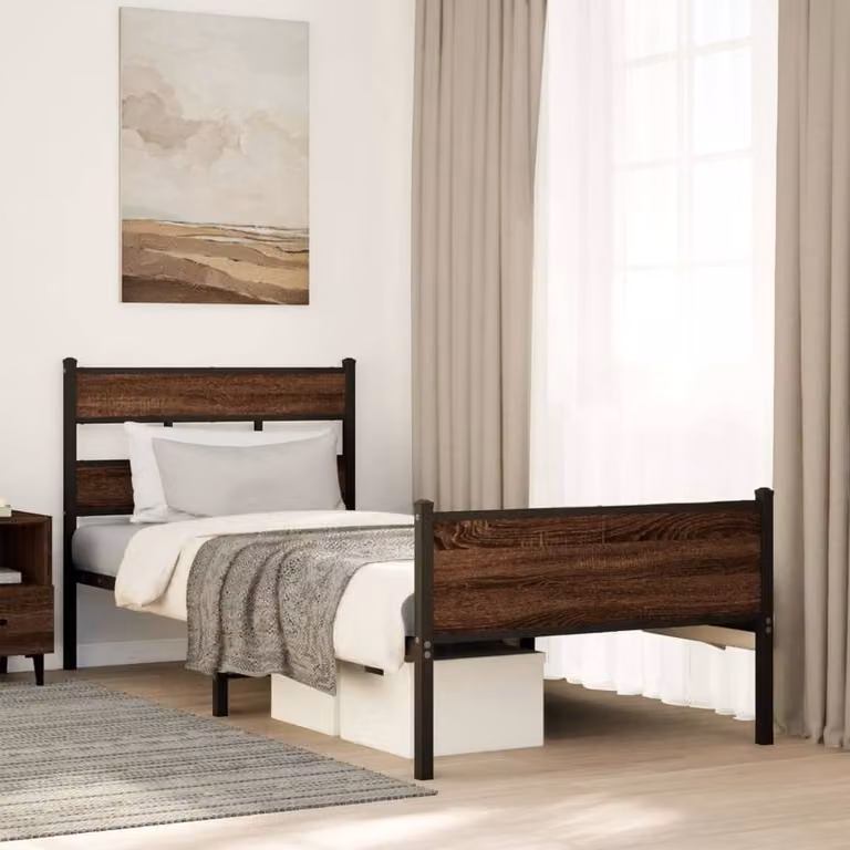 Berkfield Home Single Bed Frame in Brown Oak, W/D/H: 90 x 190 cm