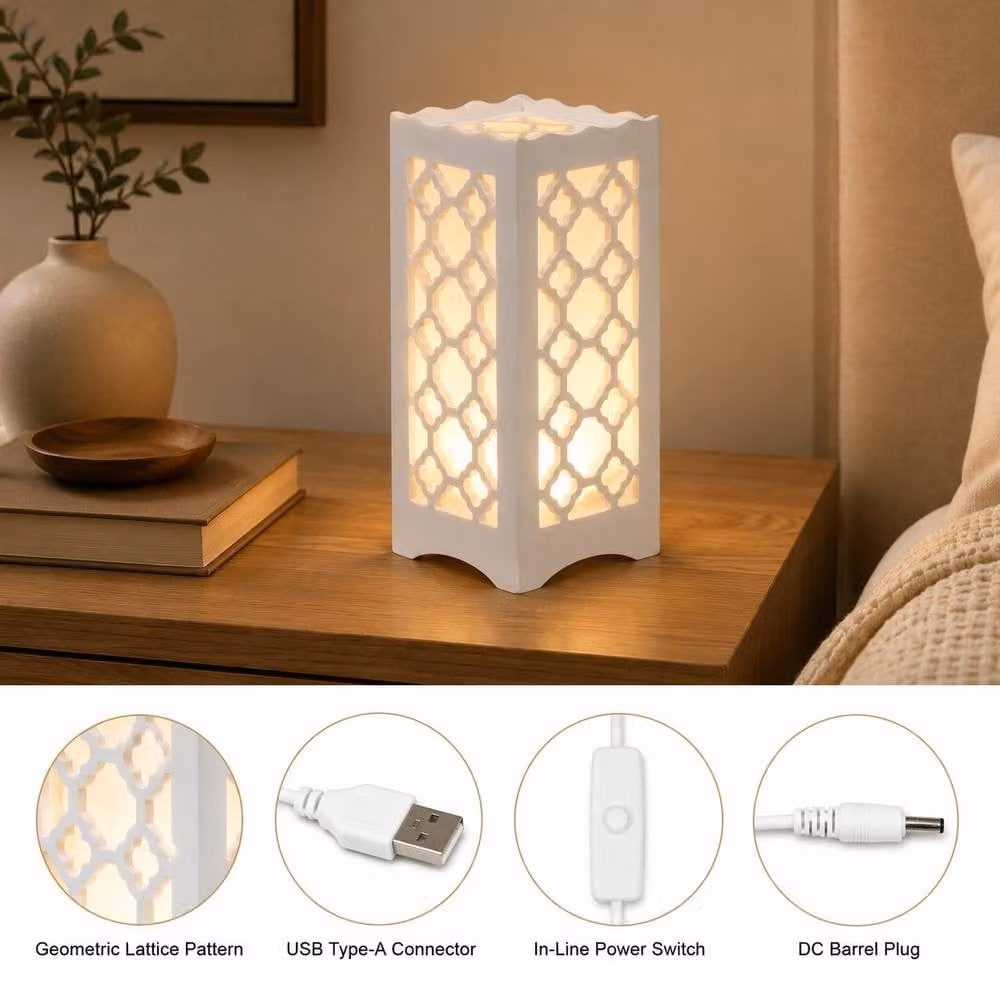 Bright Zeal White Flower-Carved LED Table Lamp, Battery or USB Rechargeable, Height: 22.86 cm – 4