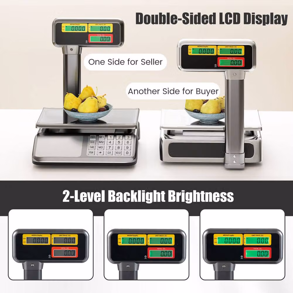 Costway 40kg Price Computing Scale with Pole and Dual LCD Display in Silver – 6