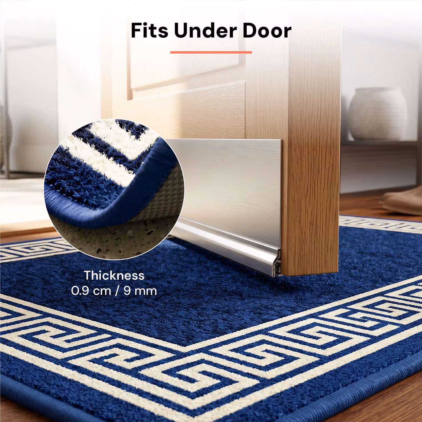 Smart Living Greekey Non Slip Heavy Duty Machine Washable Hallway and Kitchen Door Mat, Blue, W: 67 cm, L: 220 cm – 3