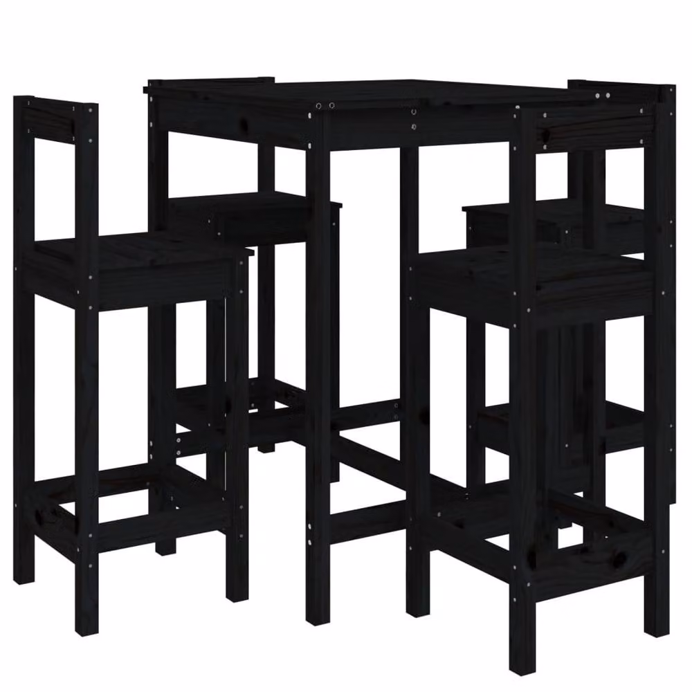 Berkfield Home Beautiful 5 Piece Garden Bar Set in Black Solid Pine Wood – 3