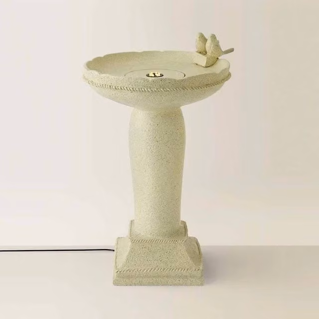 FLAVORA Solar Powered Round Stone Bird Bath Water Fountain in Beige – 1