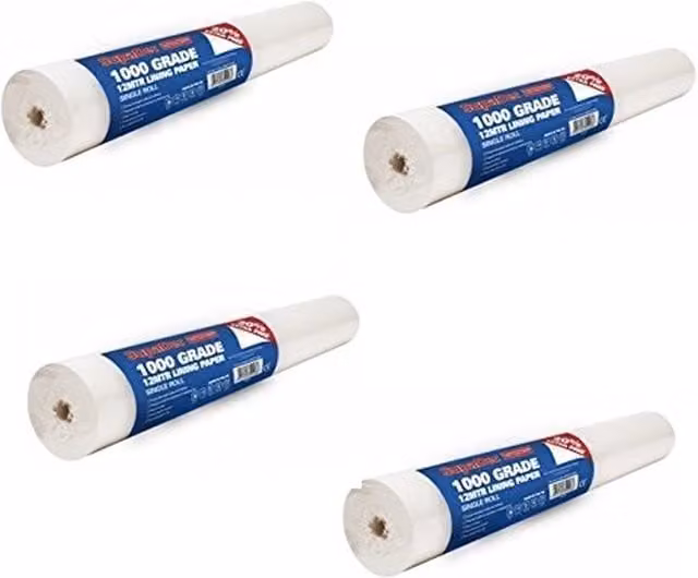 SupaDec 4 Pack 1000 Grade Wallpaper Lining Paper, White, 12m x 0.53m per roll
