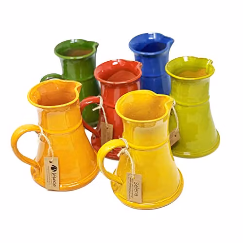 Verano Spanish Ceramics Selena Glazed Hand Dipped Ceramic Large Flat Based Jug, 1 l, Blue, H: 20 cm – 2