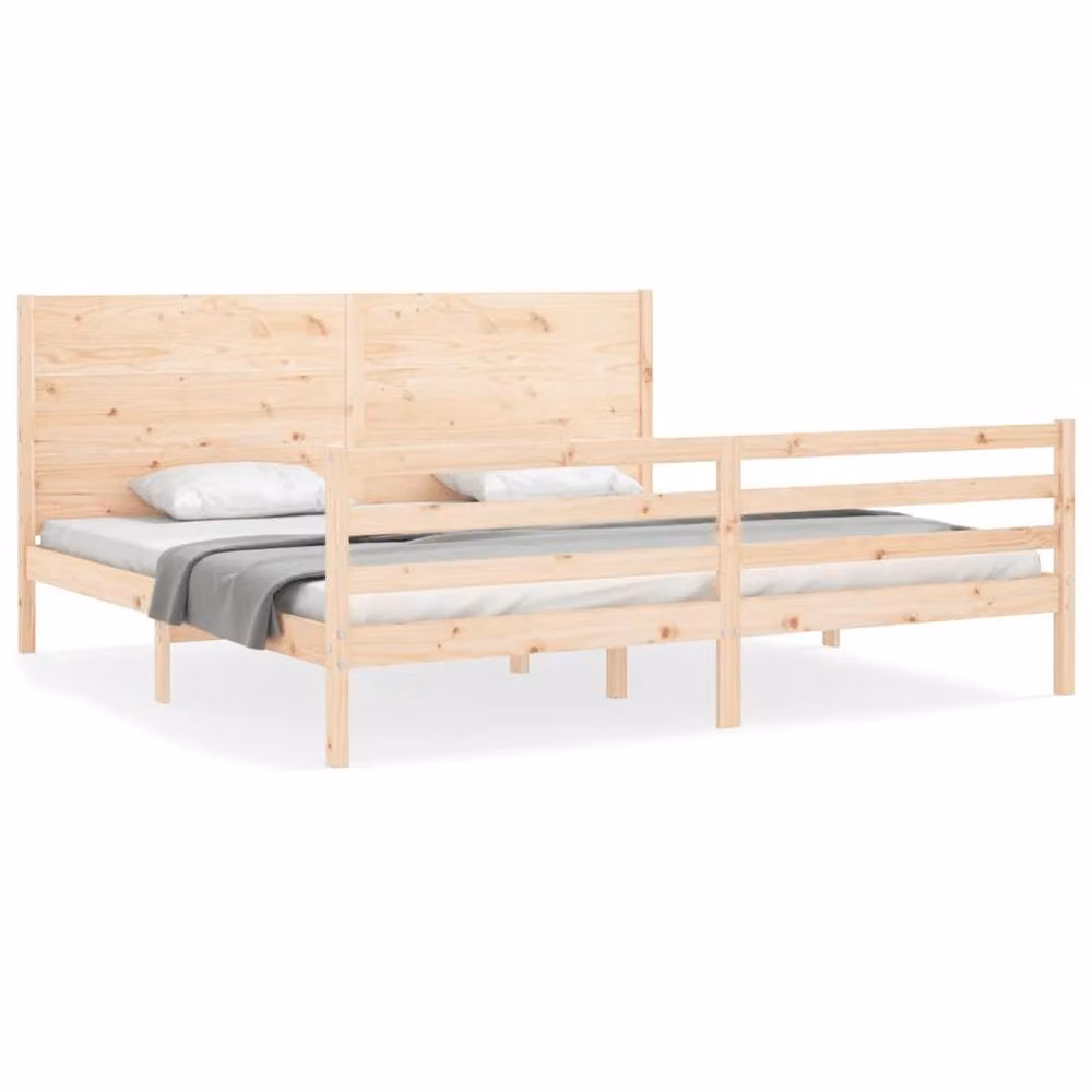 Berkfield Home Beautiful Solid Wood Bed Frame with Headboard in Beige, 200 x 200 cm – 2