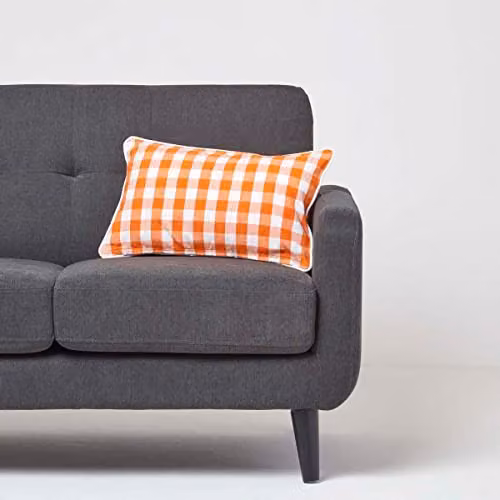 Homescapes Orange and White Gingham Cotton Rectangular Cushion Cover, W: 30 cm, H: 50 cm – 2