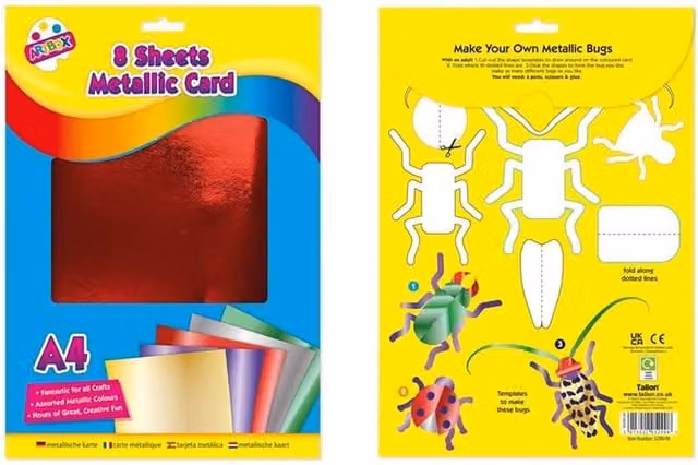 Art Box 8 Pack A4 Metallic Glossy Construction Paper in Assorted Multicolours