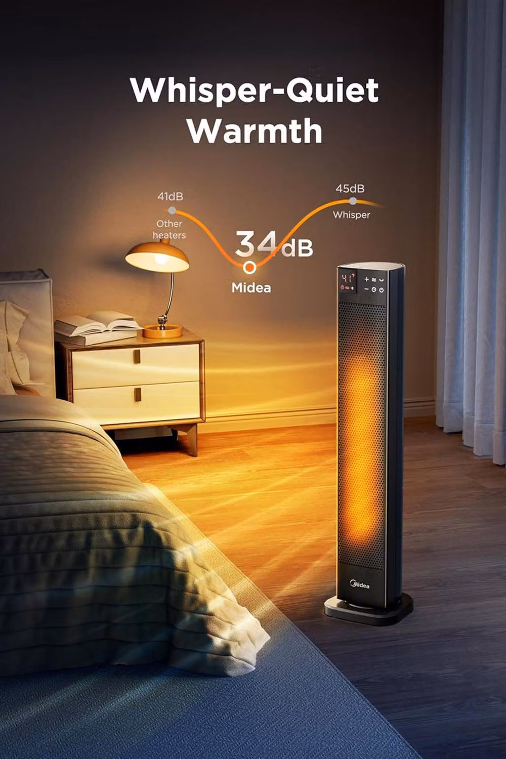 Midea 2KW PTC Ceramic Tower Heater with Remote Control, Overheat and Tip Protection, Black – 5