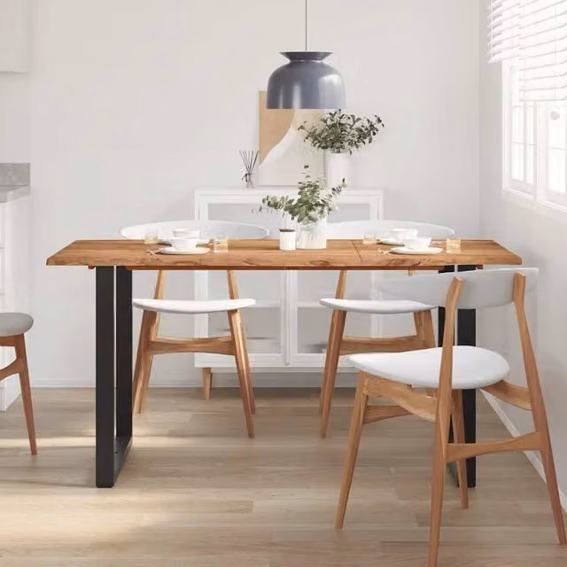 Berkfield Home Industrial Live Edge Solid Acacia Wood Dining Table in Brown and Black, W/D/H: 154 x 80 x 76 cm