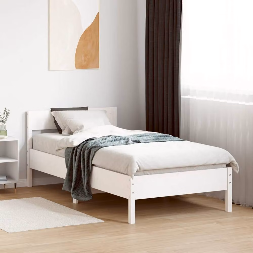 Berkfield Home Single Solid Wood Pine Bed Frame, White, W/D/H: 90 x 190 x 71.5 cm – 2