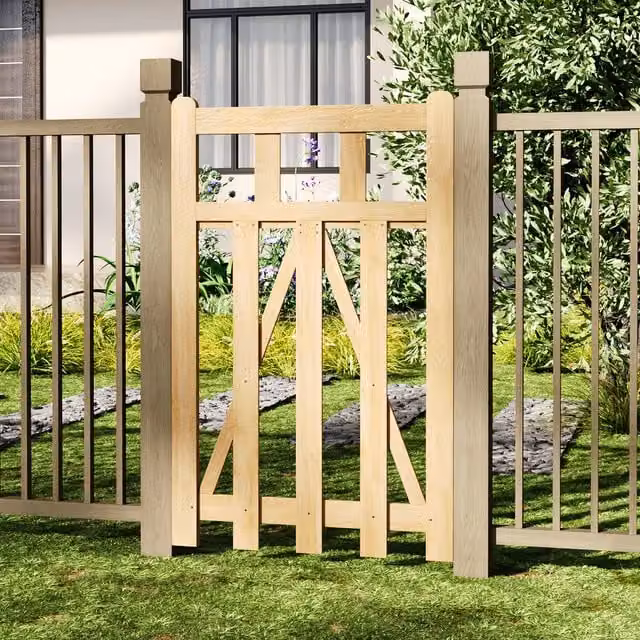 Livingandhome Yellow and Beige Wood Garden Fence Gate, Width: 120 cm