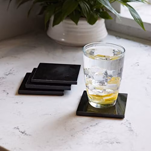 Creative Tops Set of 4 Round Black Granite Coasters with Non-Slip Cork Backing, Diameter: 10 cm – 5