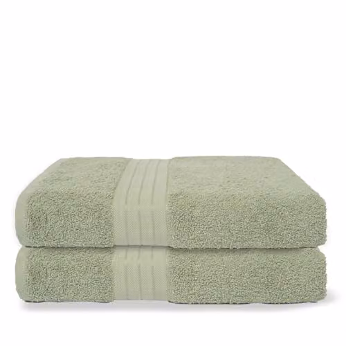 OHS 2 Pack of 100% Cotton Fluffy Hand Towels in Green, W/H: 50 x 80 cm
