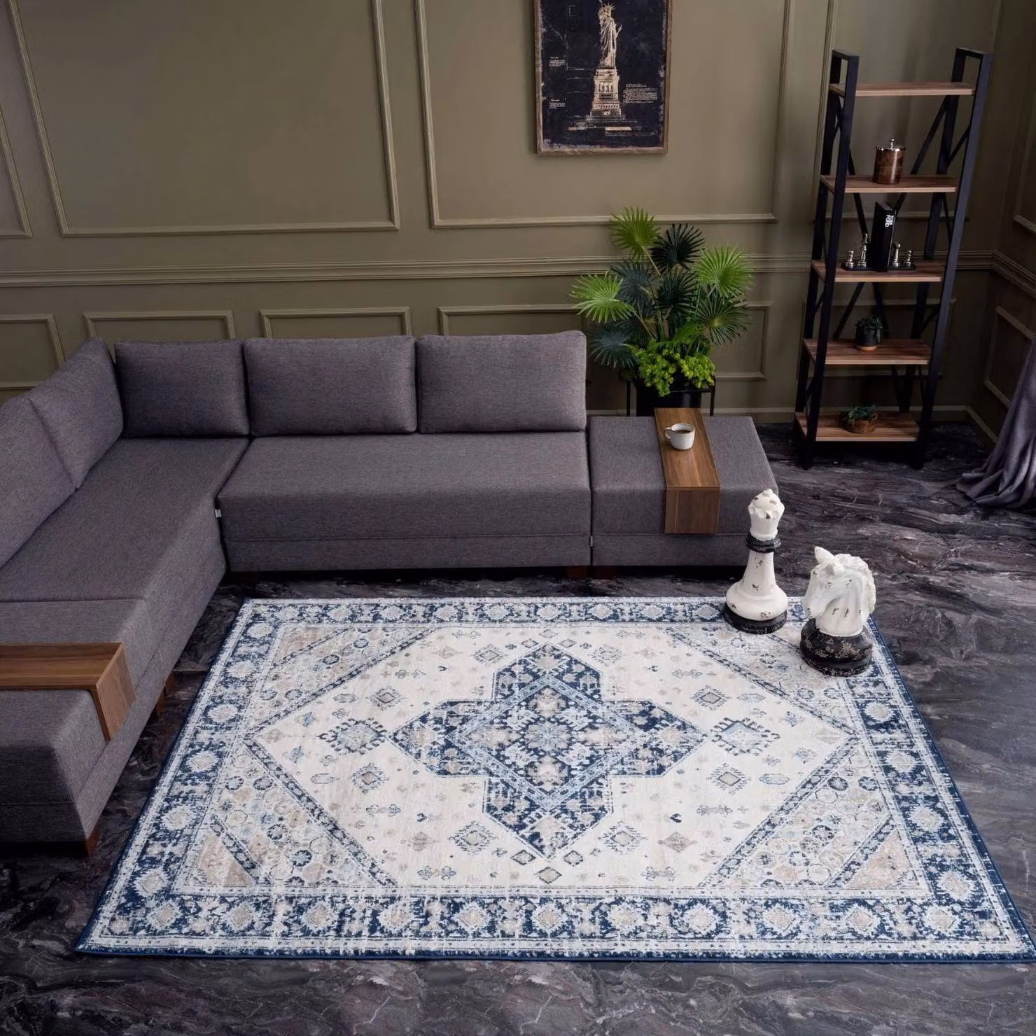 THE RUGS Montana Medallion Vintage Area Rug in Navy, Blue, Beige and Brown, W: 200 cm, D: 290 cm – 2