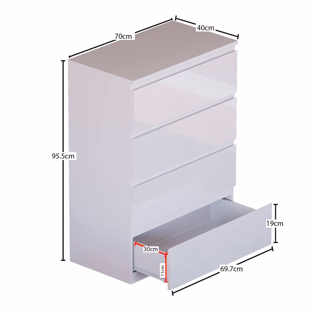 HD Designs Glinton 4 Drawer Chest of Drawers in White High Gloss – 2