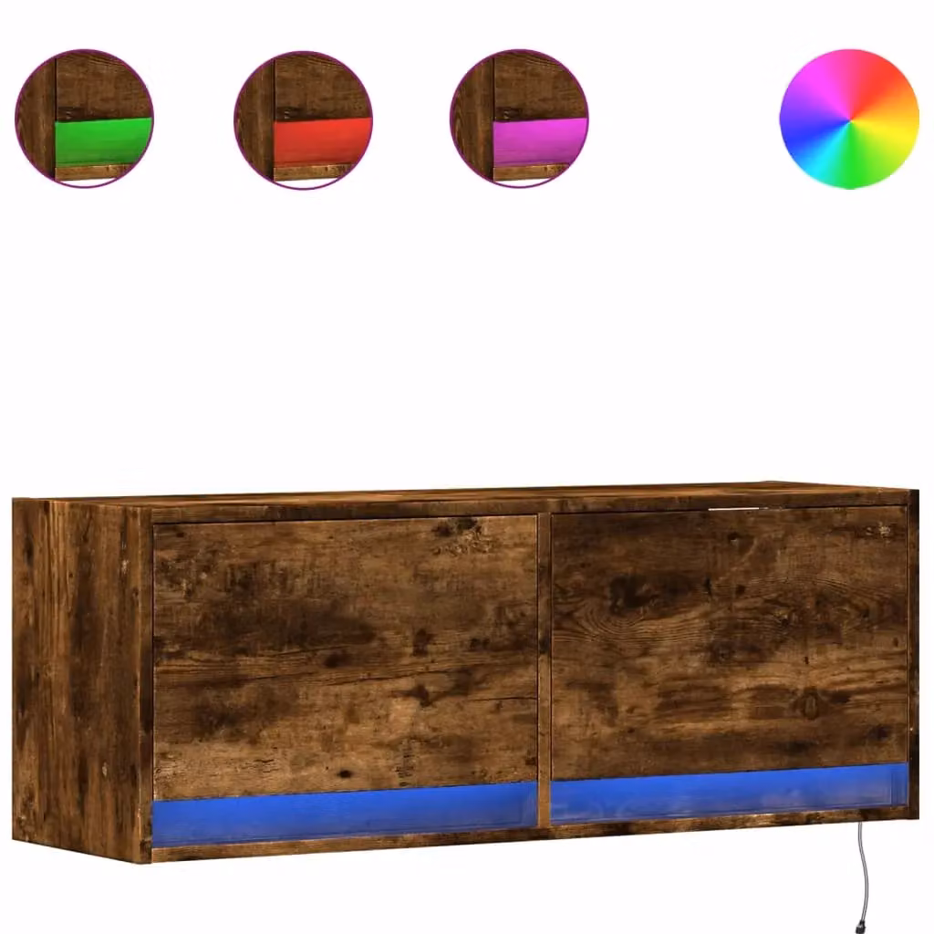 Berkfield Home Modern Wall Mounted TV Cabinet with Integrated LED Lights in Smoked Oak Brown, W/D/H: 100 x 31 x 35 cm – 2
