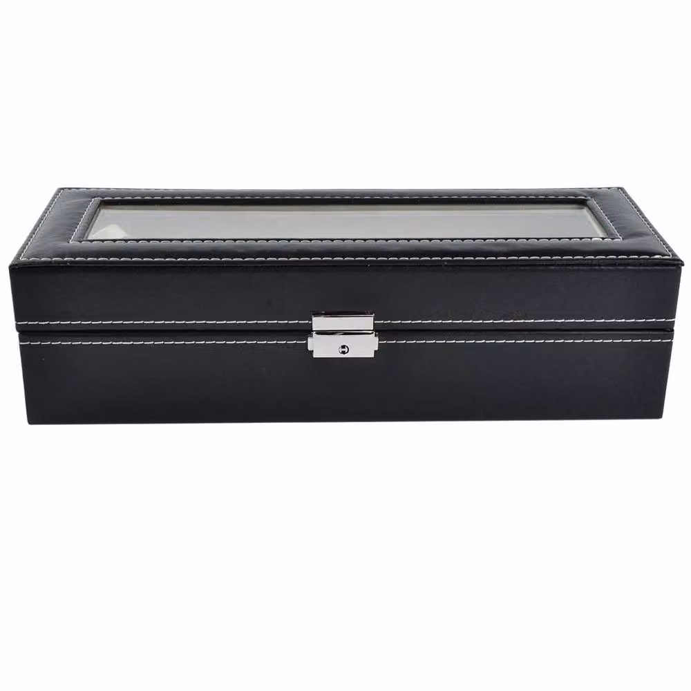 Kelvenix Black Leather 6 Compartment Watch and Jewellery Storage Box – 4