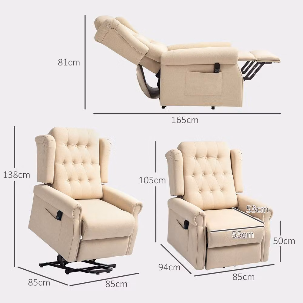 STILVORA Beige Fabric Lift and Recline Armchair with USB Charging and Powered Lift Assist – 2