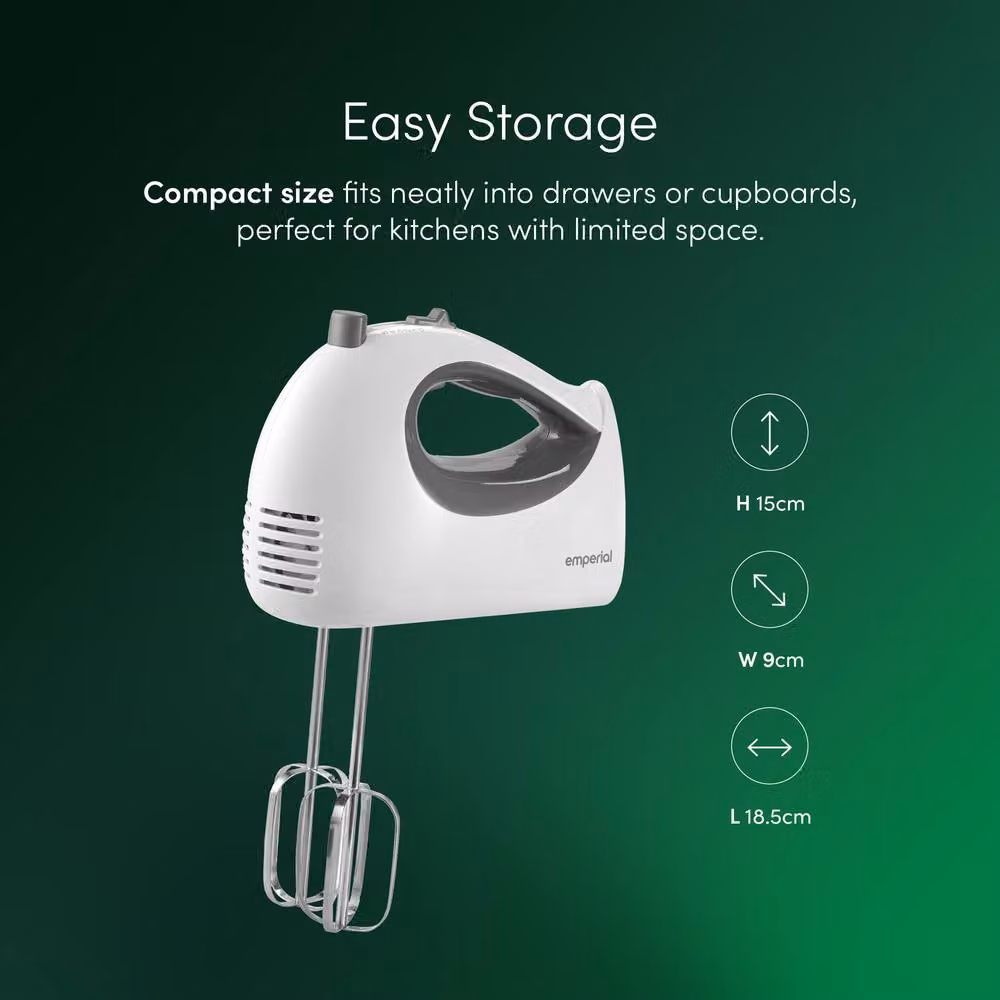 Emperial Electric Hand Mixer and Whisk with 5 Speeds and Attachments, White – 5