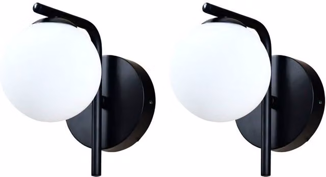 First Choice Lighting Grosvenor Set of 2 Black Wall Lights with Glass Globes – 1