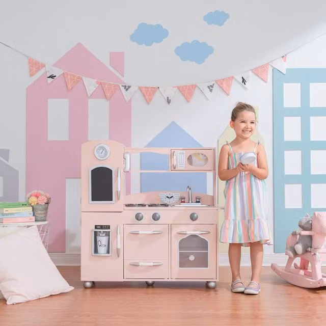 Teamson Kids Little Chef Westchester Retro Play Kitchen in Pink