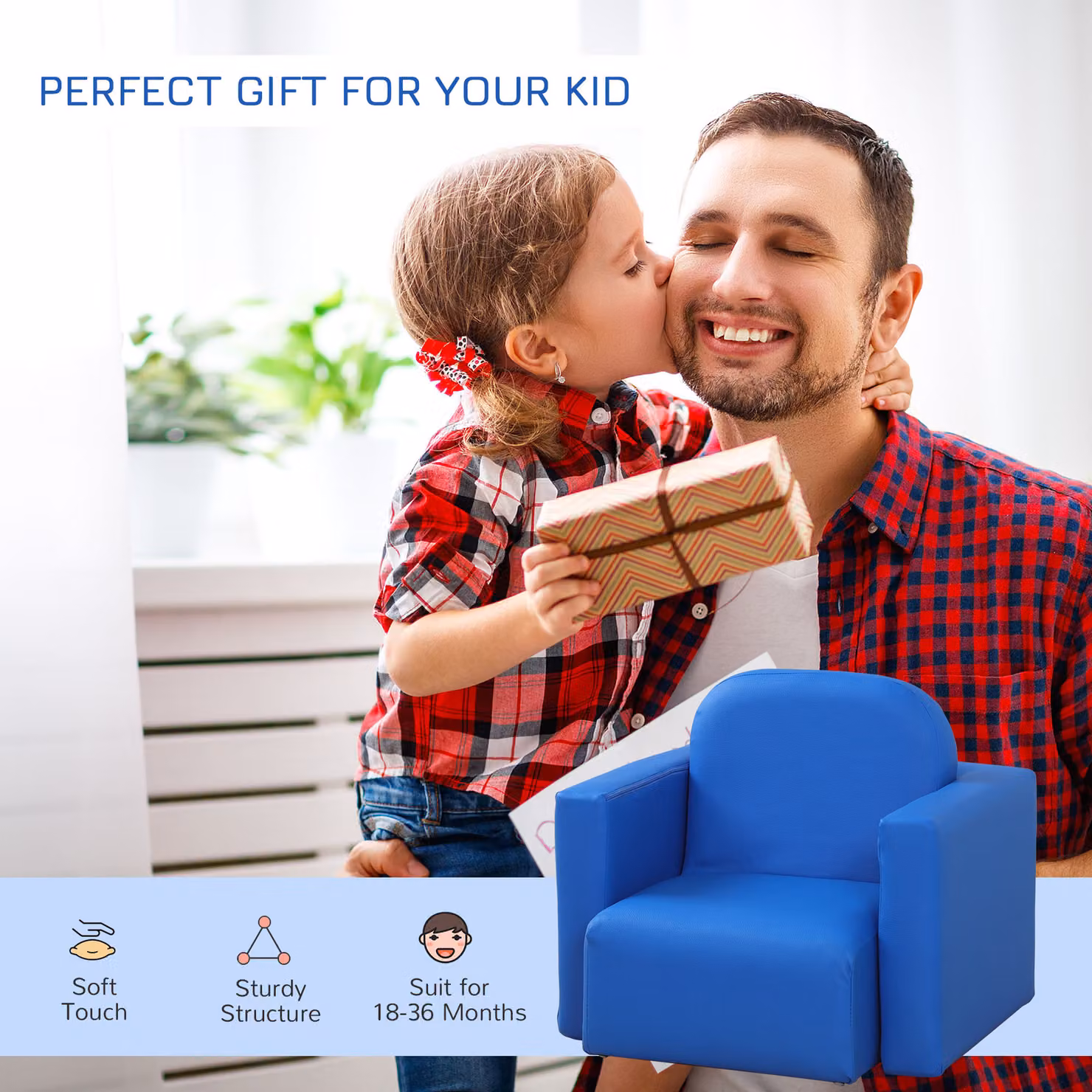 HOMCOM 2-in-1 Toddler Sofa Chair in Blue with Synthetic Leather and Foam Padding – 5