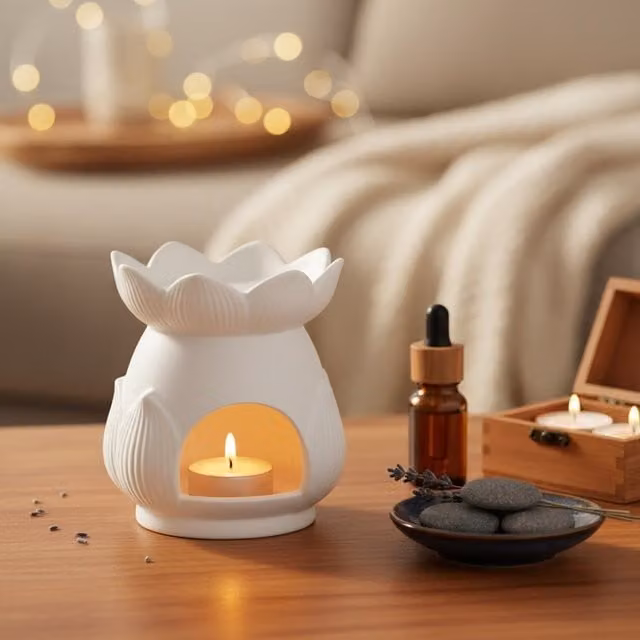 Something Different Wholesale White Ceramic Lotus Flower Tealight Oil Burner – 1