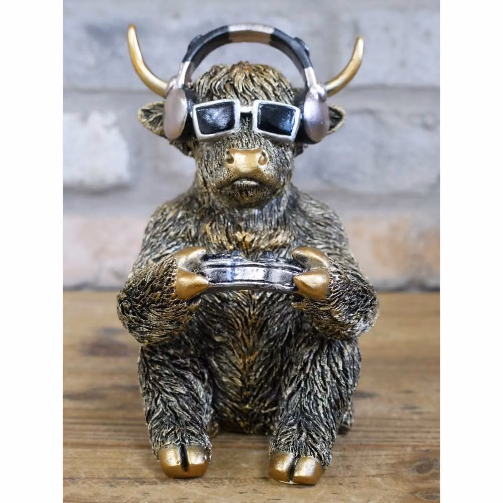 Gifts Direct 2 U Cool Bronze Highland Cow Gamer Ornament with Headphones – 4