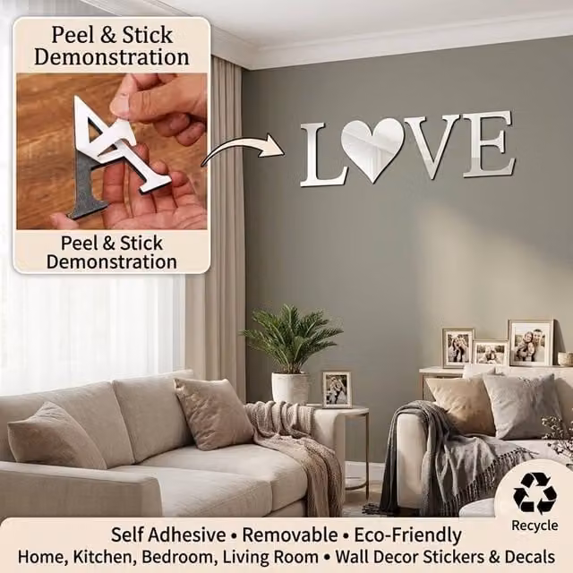 ATEK Love Laugh Motivational Wall Stickers with Inspirational Family Quotes in Silver – 1