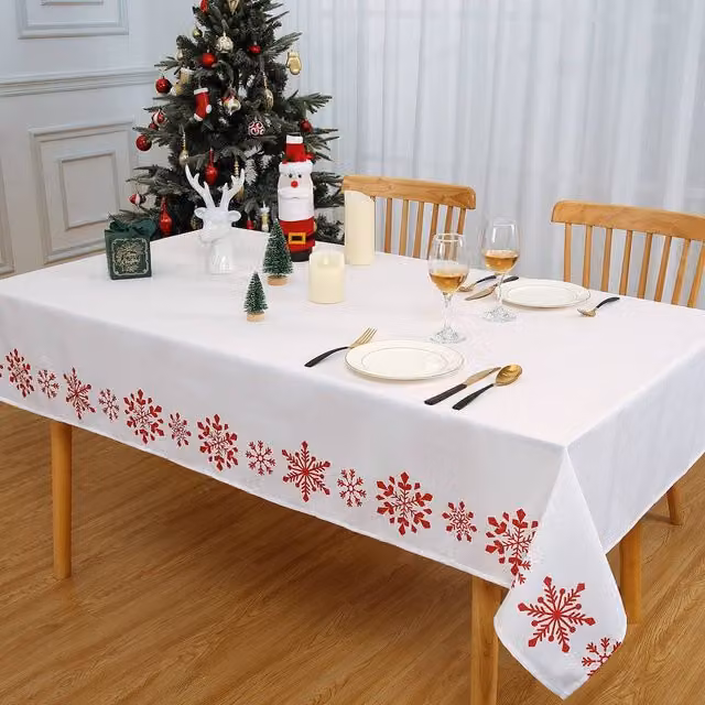 London Boutique Christmas Snowflake Washable Rectangular Tablecloth, White, W: 137.16 cm, L: 274.32 cm
